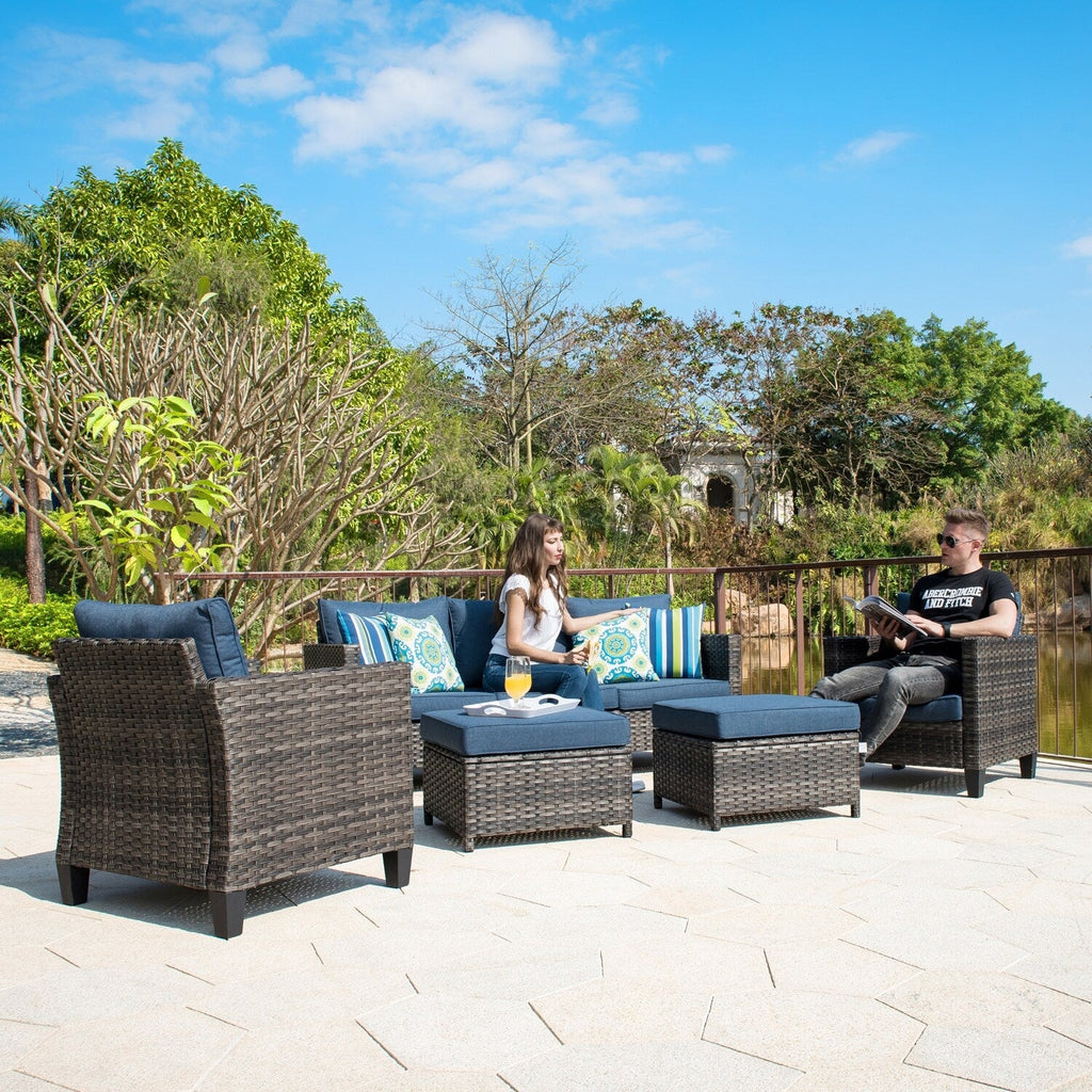 Set di 5 mobili da giardino in vimini con schienale alto OVIOS
