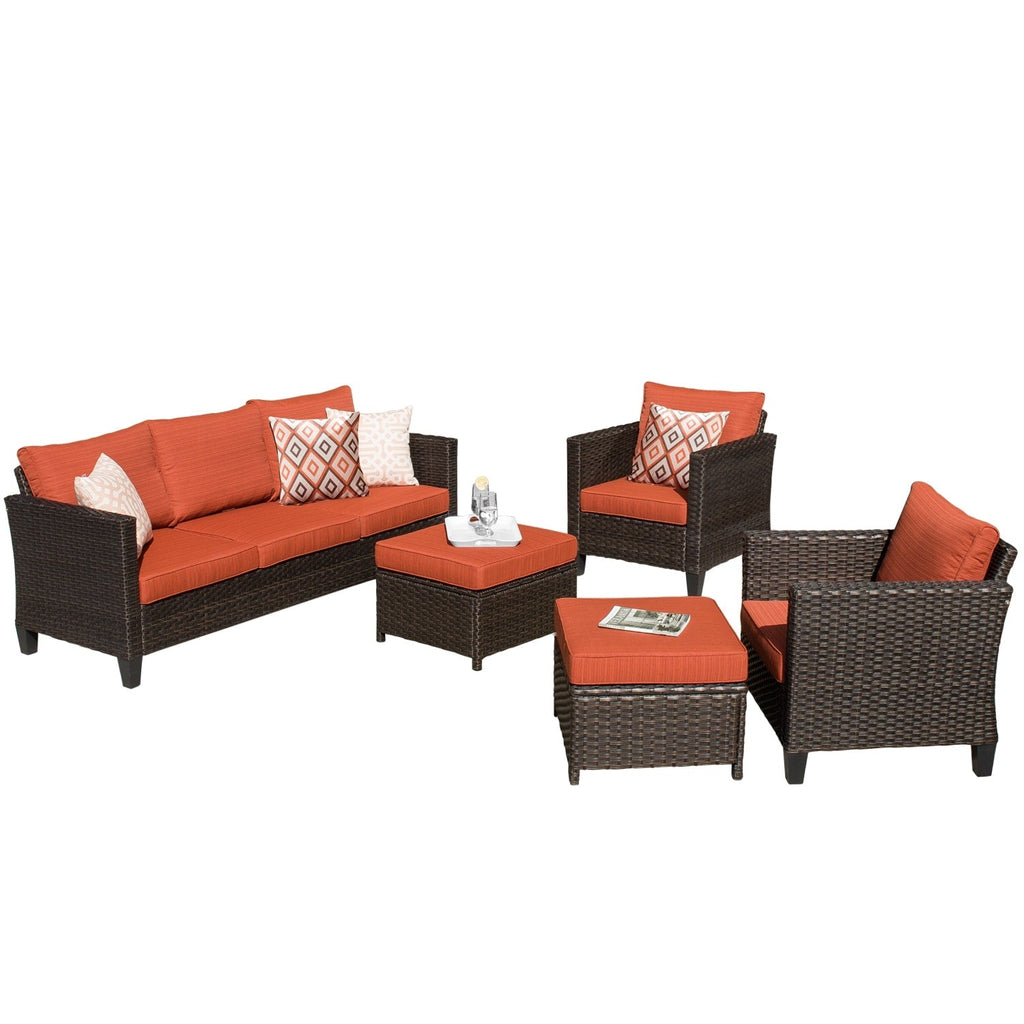 Set di 5 mobili da giardino in vimini con schienale alto OVIOS