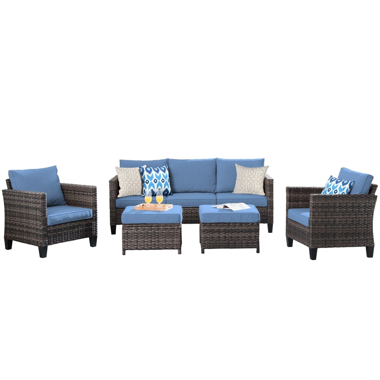Set di 5 mobili da giardino in vimini con schienale alto OVIOS
