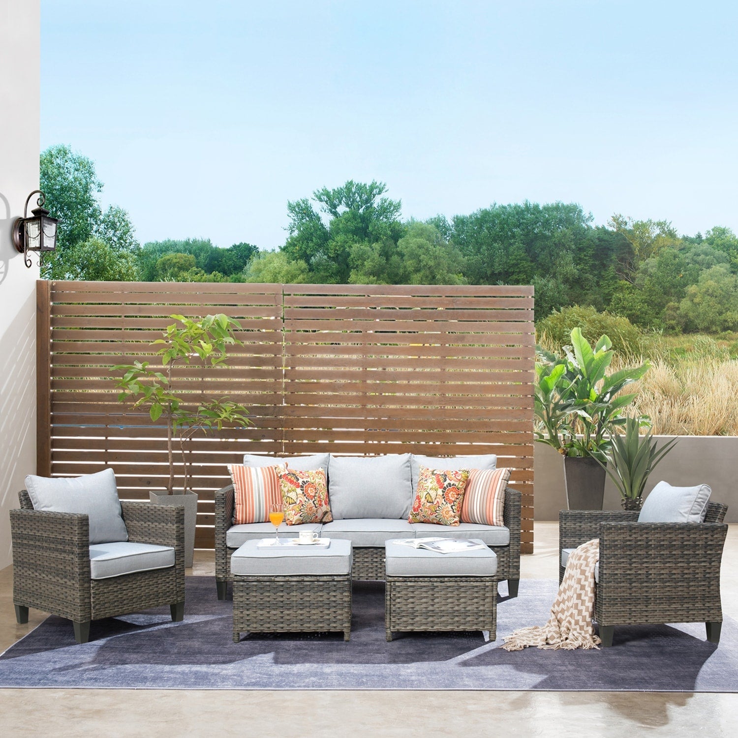 Set di 5 mobili da giardino in vimini con schienale alto OVIOS