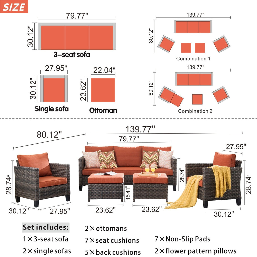 Set di 5 mobili da giardino in vimini con schienale alto OVIOS