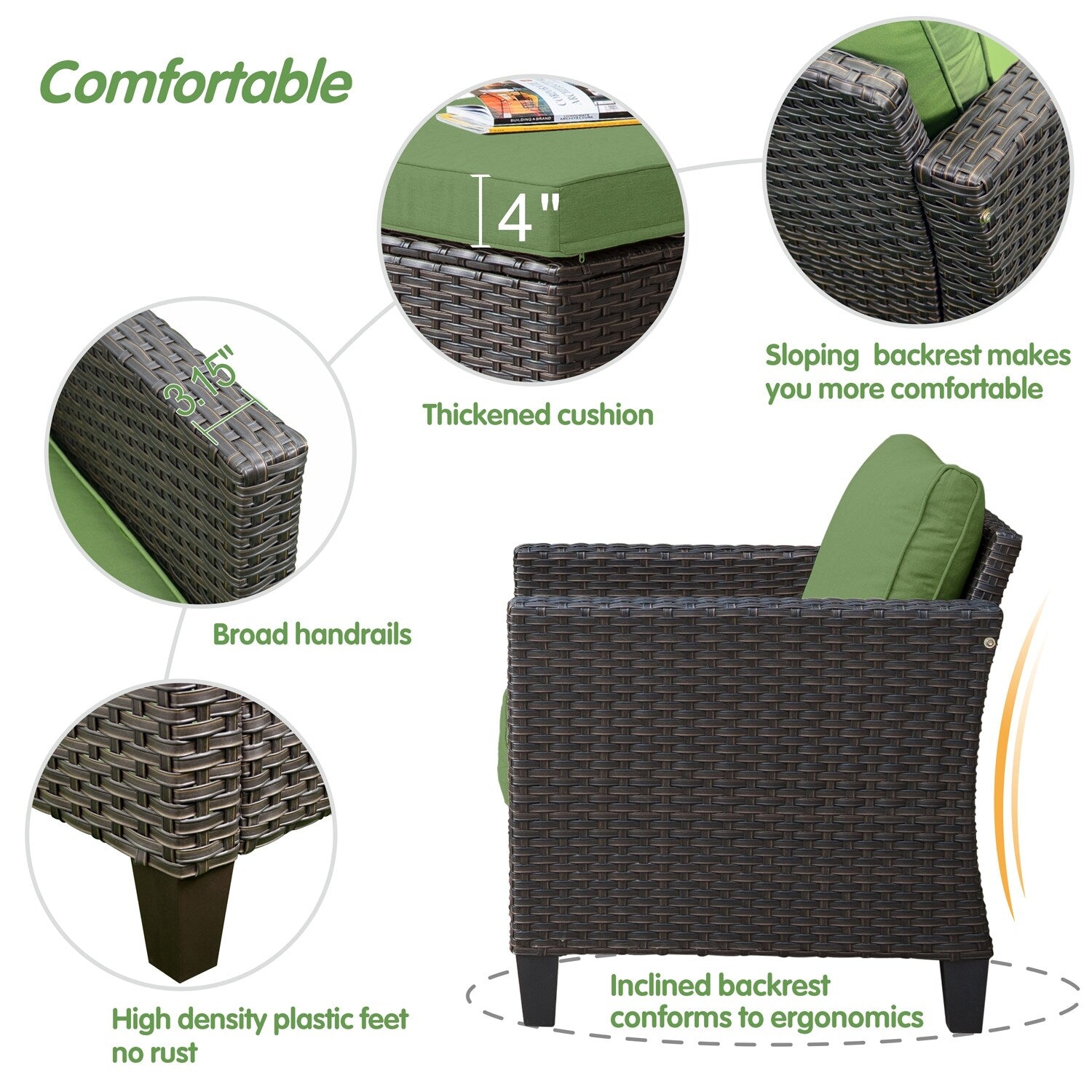 Set di 5 mobili da giardino in vimini con schienale alto OVIOS