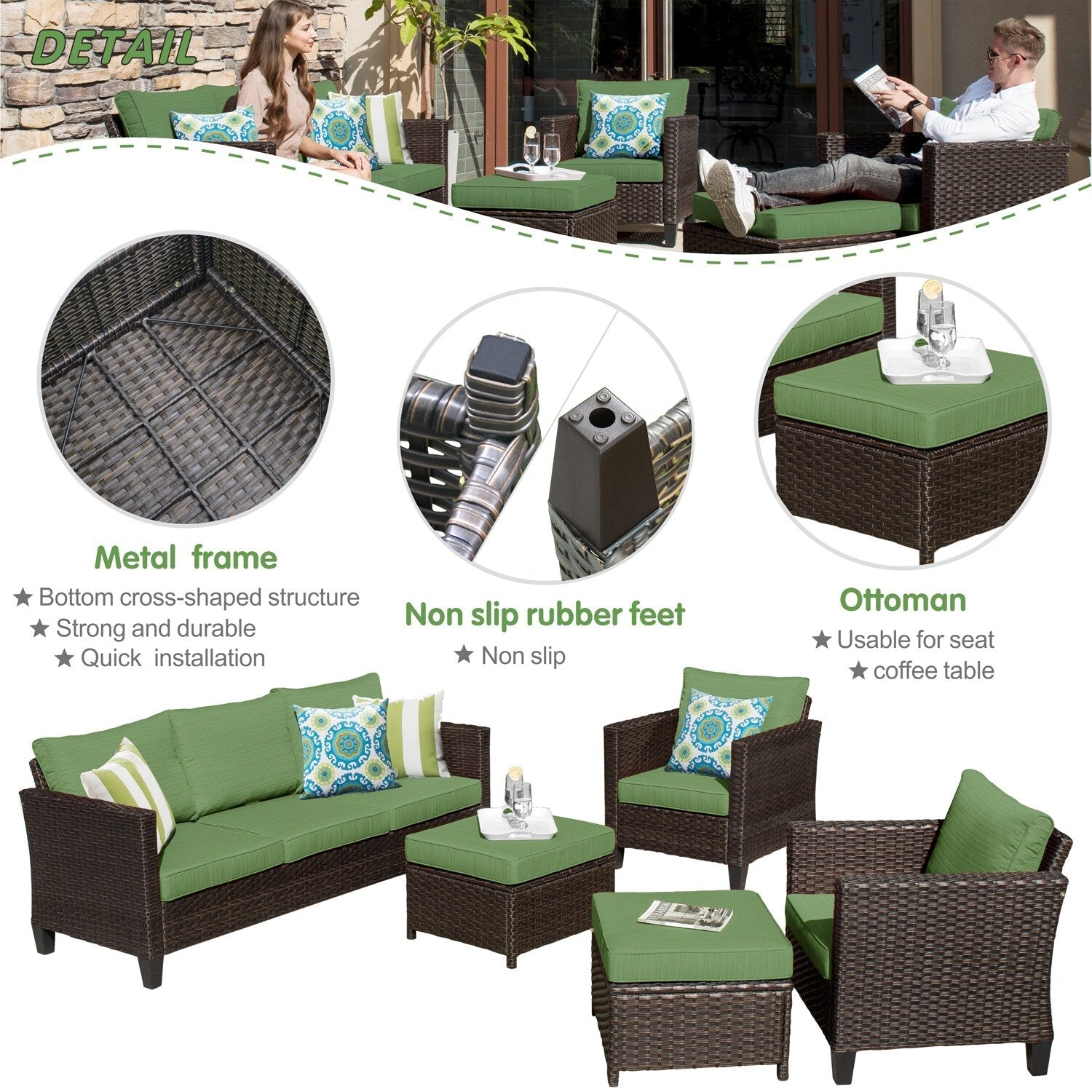 Set di 5 mobili da giardino in vimini con schienale alto OVIOS