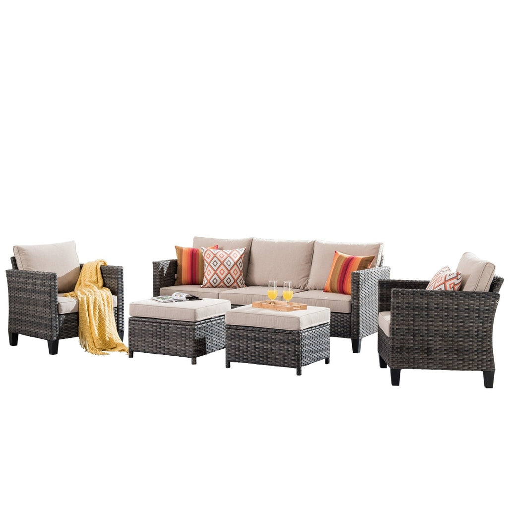 Set di 5 mobili da giardino in vimini con schienale alto OVIOS