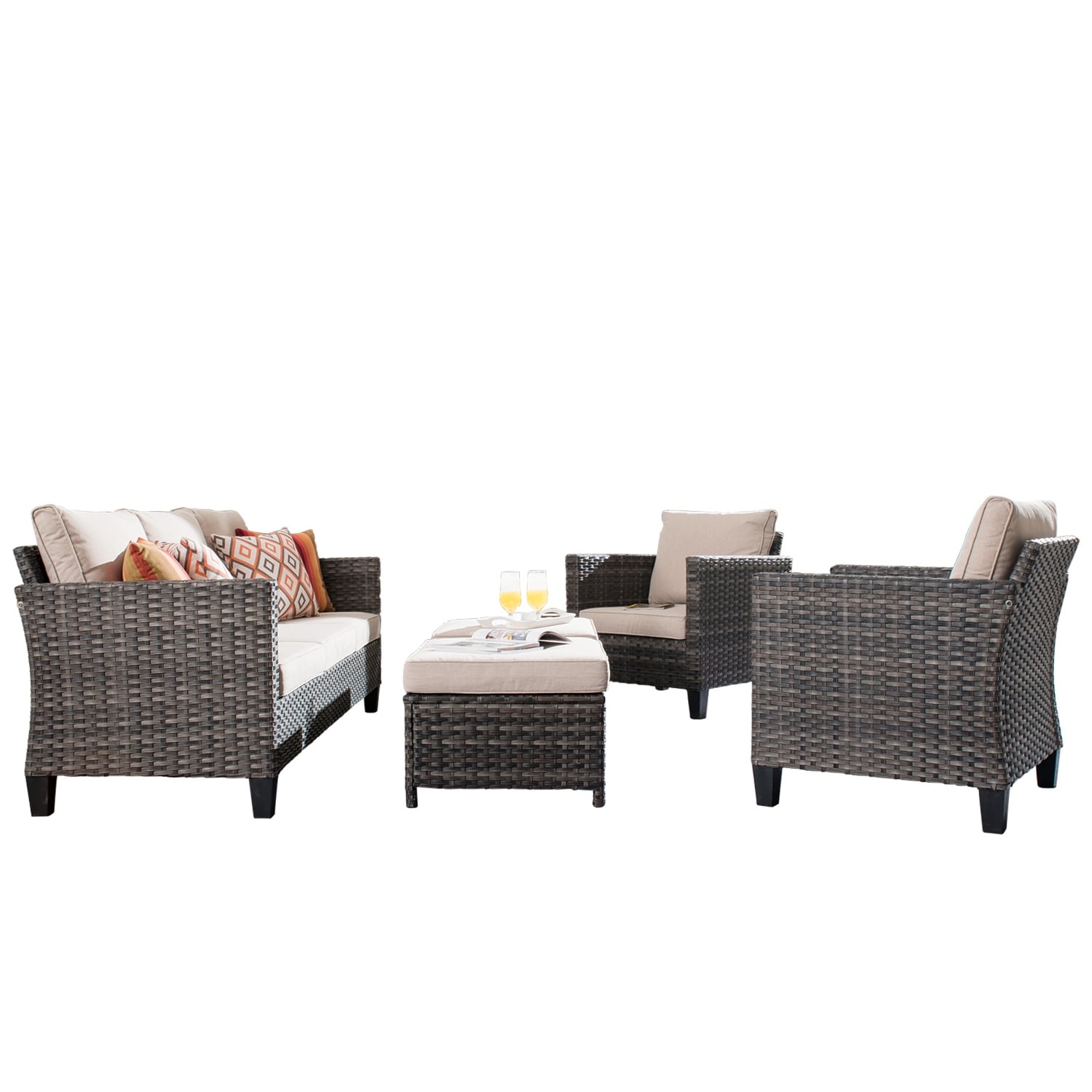 Set di 5 mobili da giardino in vimini con schienale alto OVIOS
