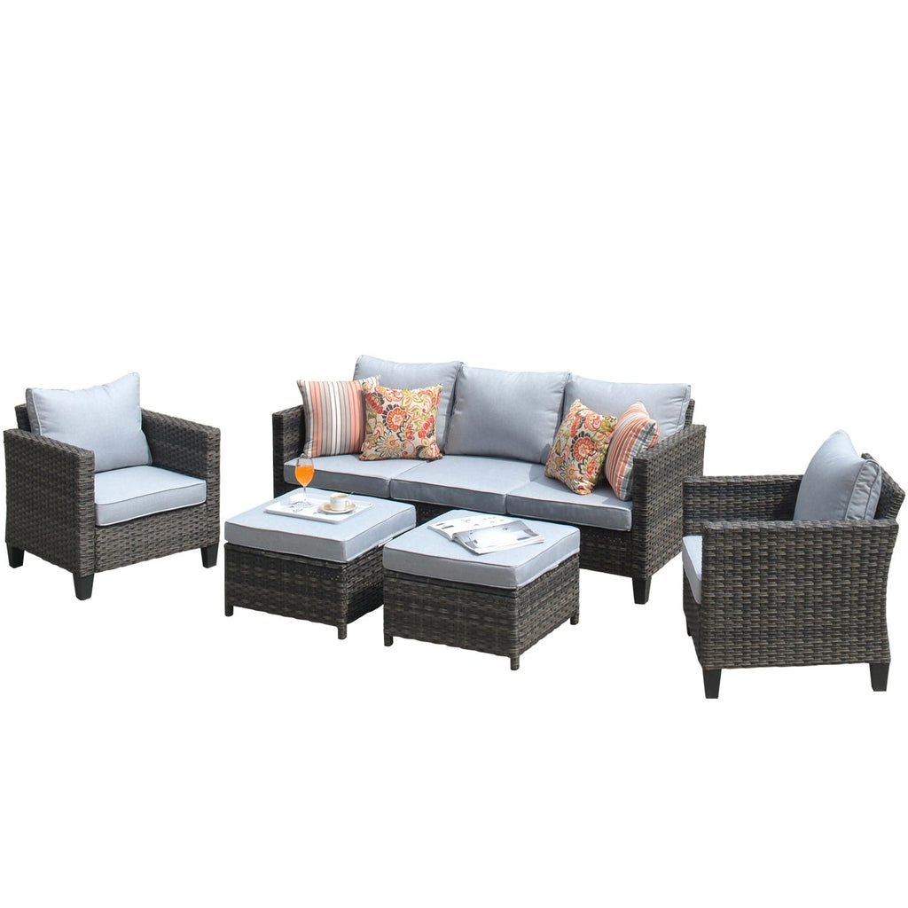 Set di 5 mobili da giardino in vimini con schienale alto OVIOS