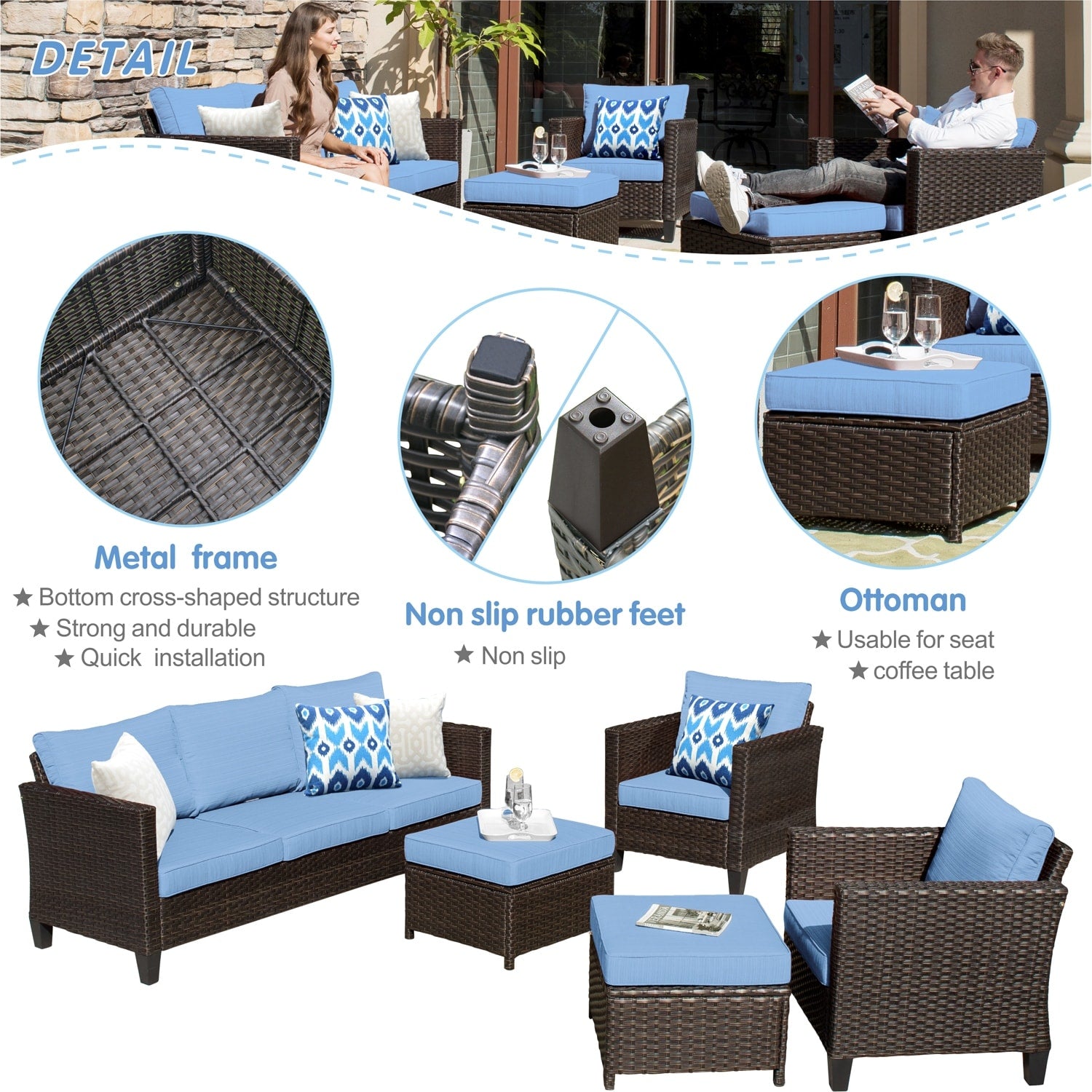 Set di 5 mobili da giardino in vimini con schienale alto OVIOS