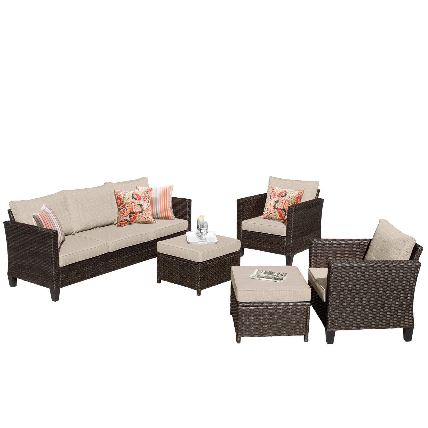 Set di 5 mobili da giardino in vimini con schienale alto OVIOS
