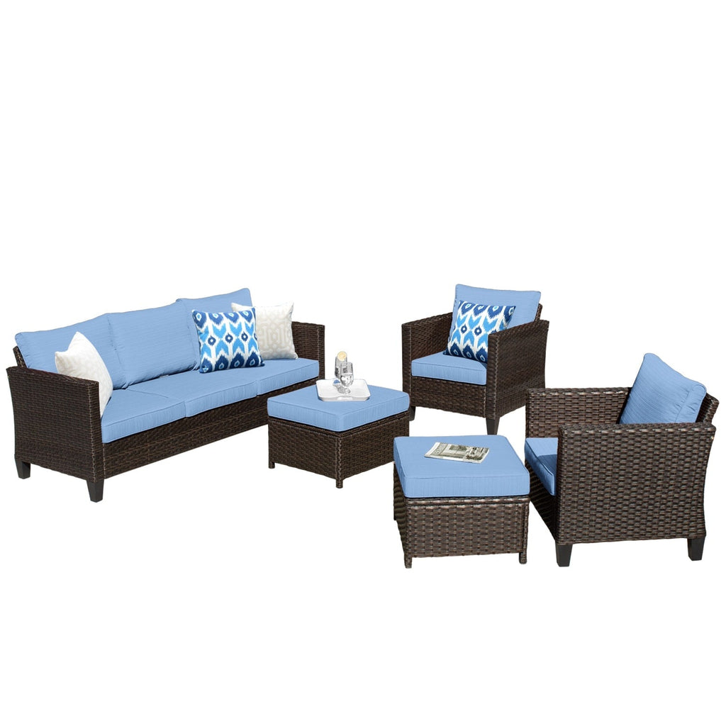 Set di 5 mobili da giardino in vimini con schienale alto OVIOS