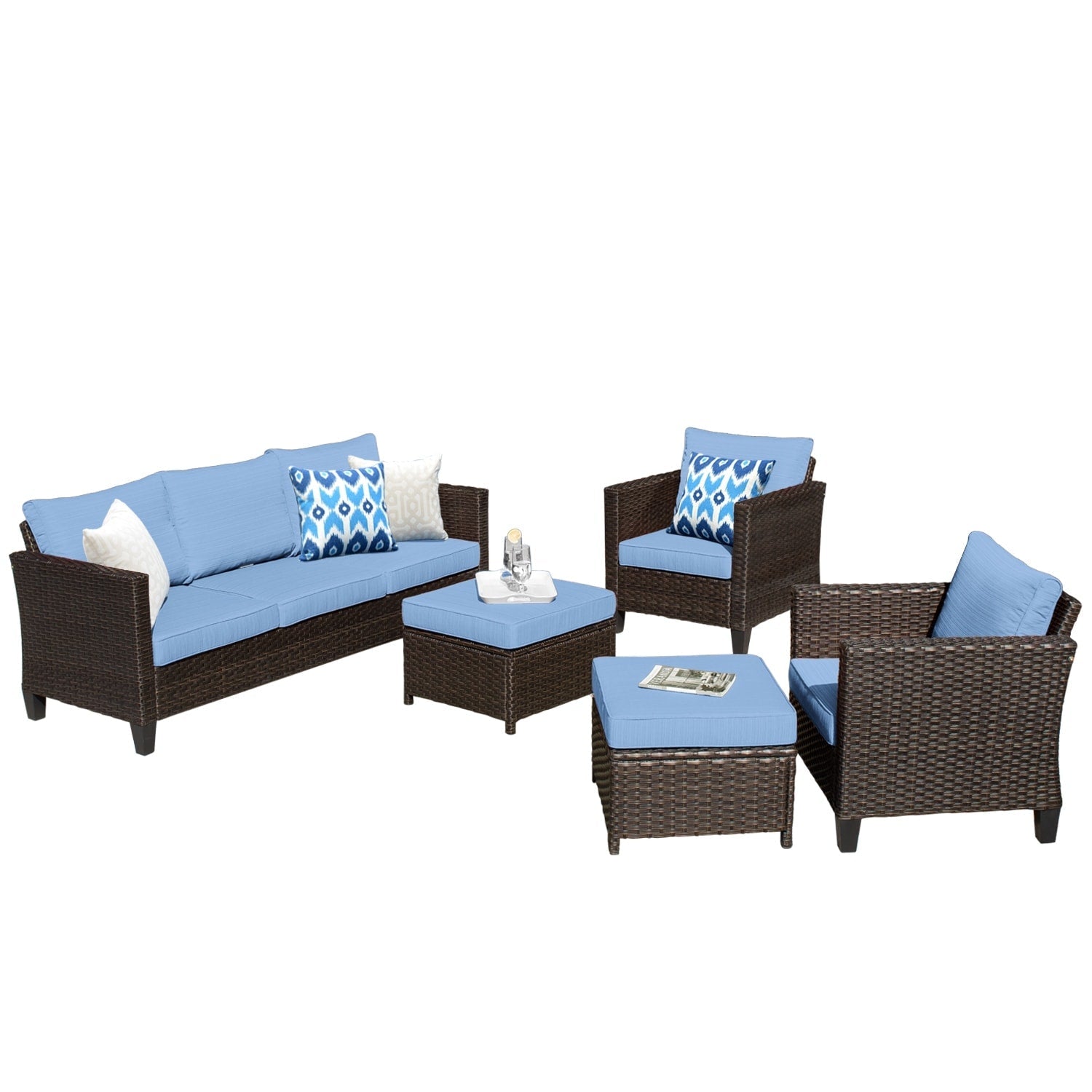 Set di 5 mobili da giardino in vimini con schienale alto OVIOS