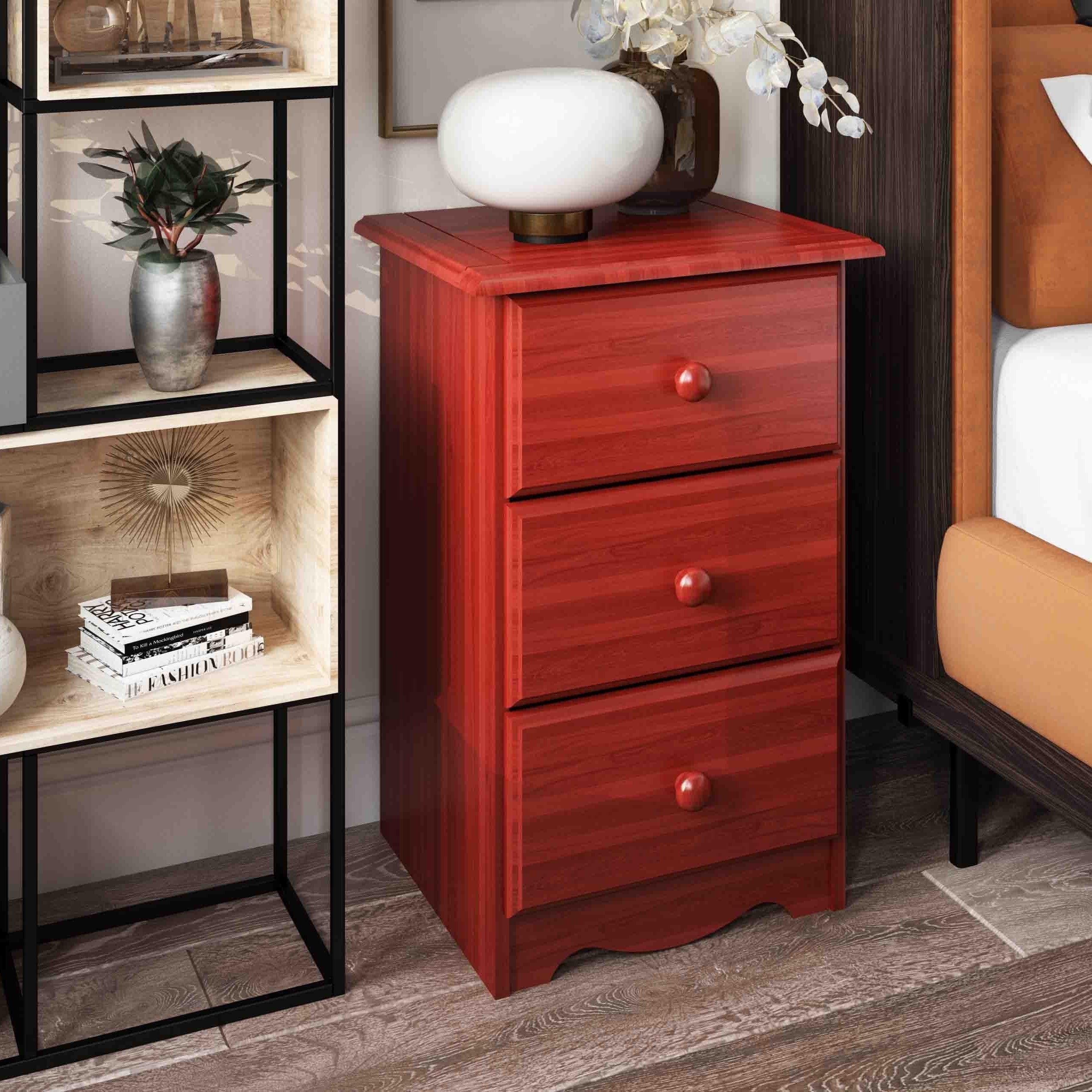Comodino Palace Imports in legno massello al 100% con 3 cassetti e pomelli in metallo o legno