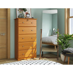 Palace Imports Cassettiera 100% in legno massello con 5 cassetti grandi, serratura, pomelli in metallo o legno