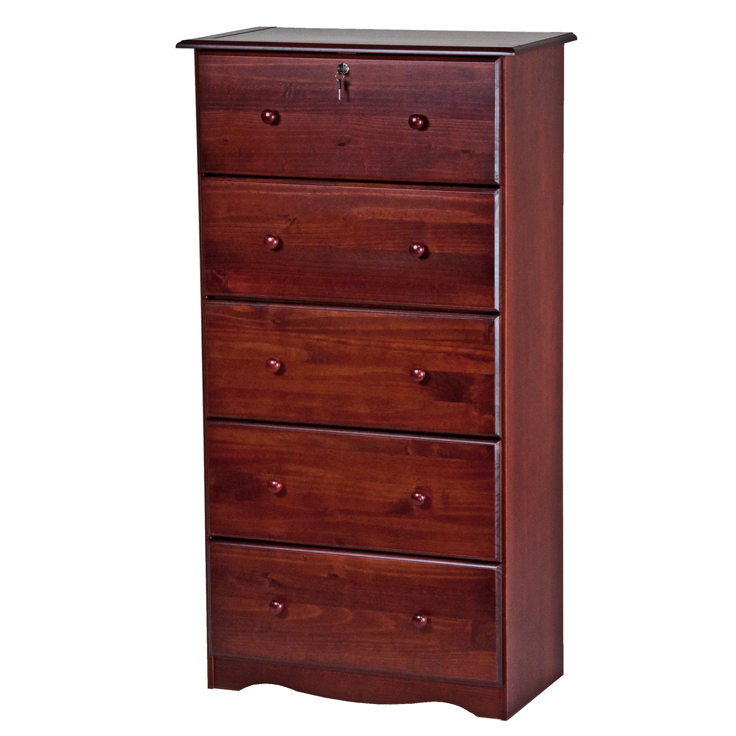 Palace Imports Cassettiera 100% in legno massello con 5 cassetti grandi, serratura, pomelli in metallo o legno