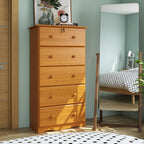 Palace Imports Cassettiera 100% in legno massello con 5 cassetti grandi, serratura, pomelli in metallo o legno