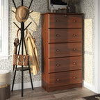 Palace Imports Cassettiera 100% in legno massello con 5 cassetti grandi, serratura, pomelli in metallo o legno