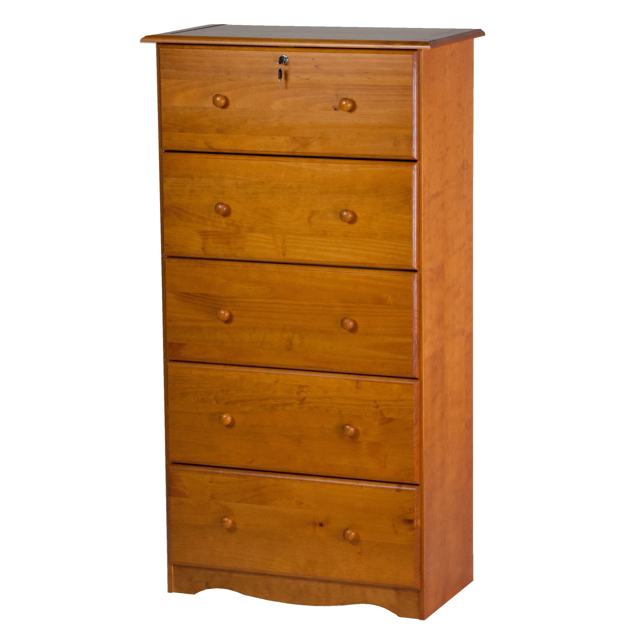 Palace Imports Cassettiera 100% in legno massello con 5 cassetti grandi, serratura, pomelli in metallo o legno