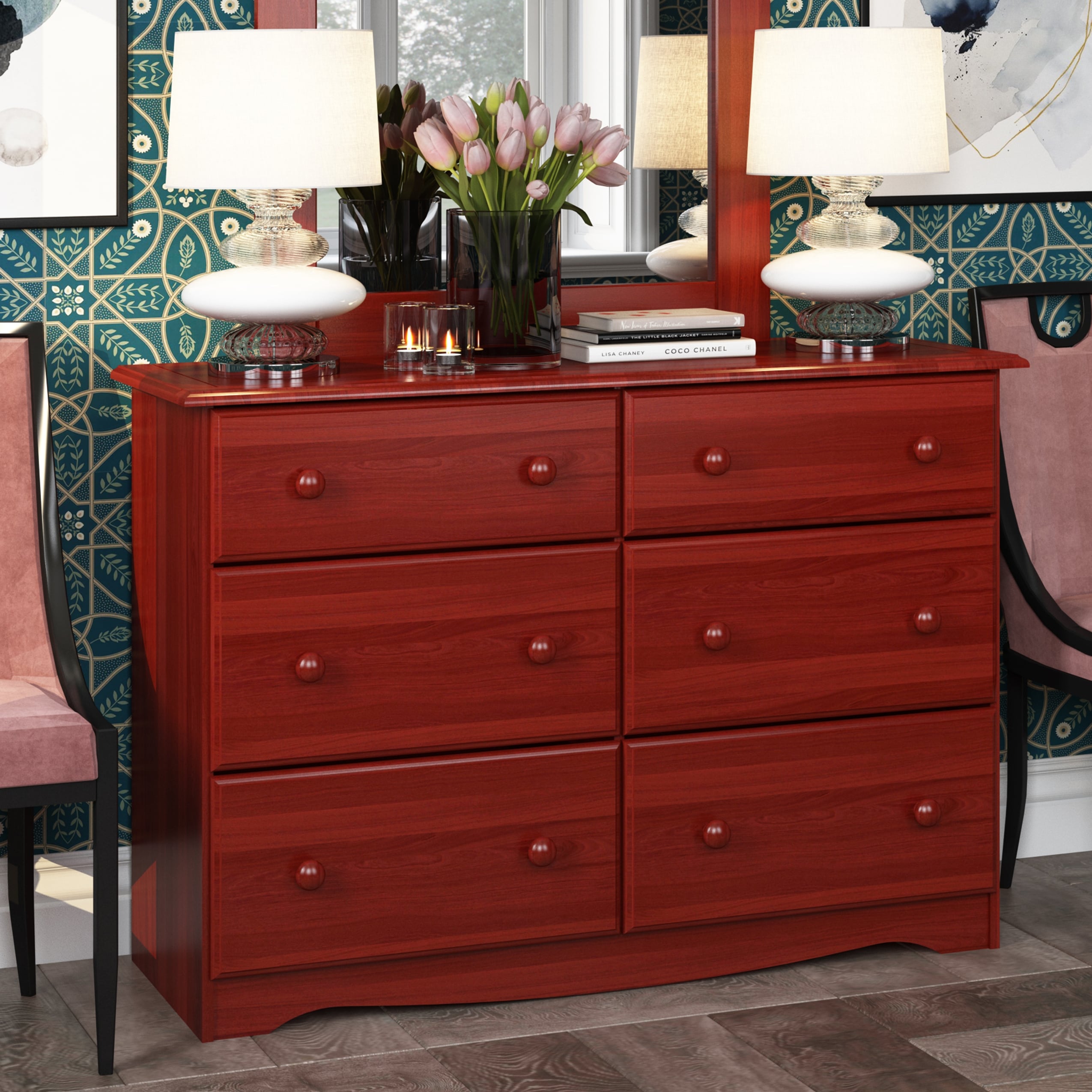 Comò a 6 cassetti in legno massello al 100% di Palace Imports
