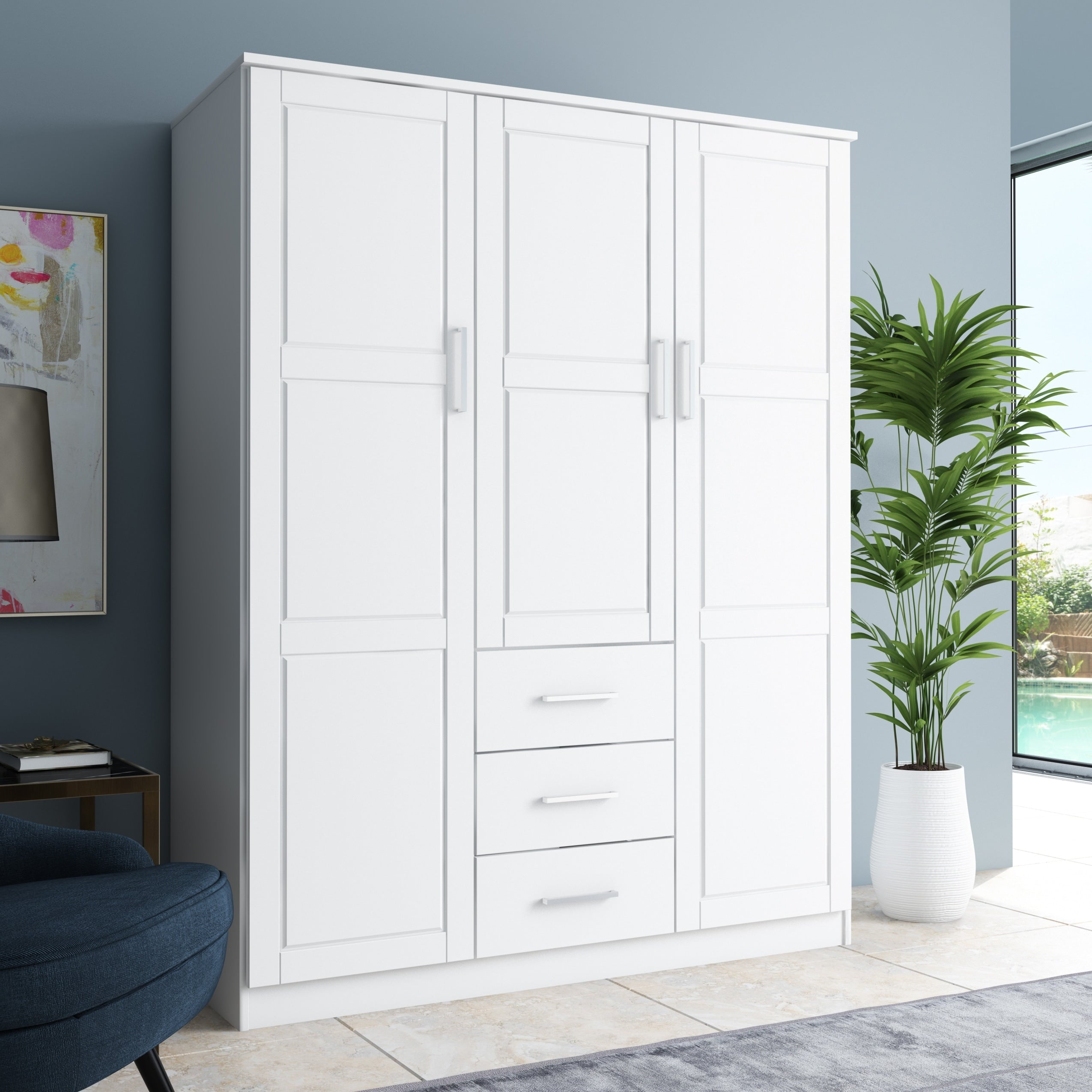 Armadio guardaroba Cosmo a 3 ante in legno massello al 100% di Palace Imports con ante in legno massello o a specchio