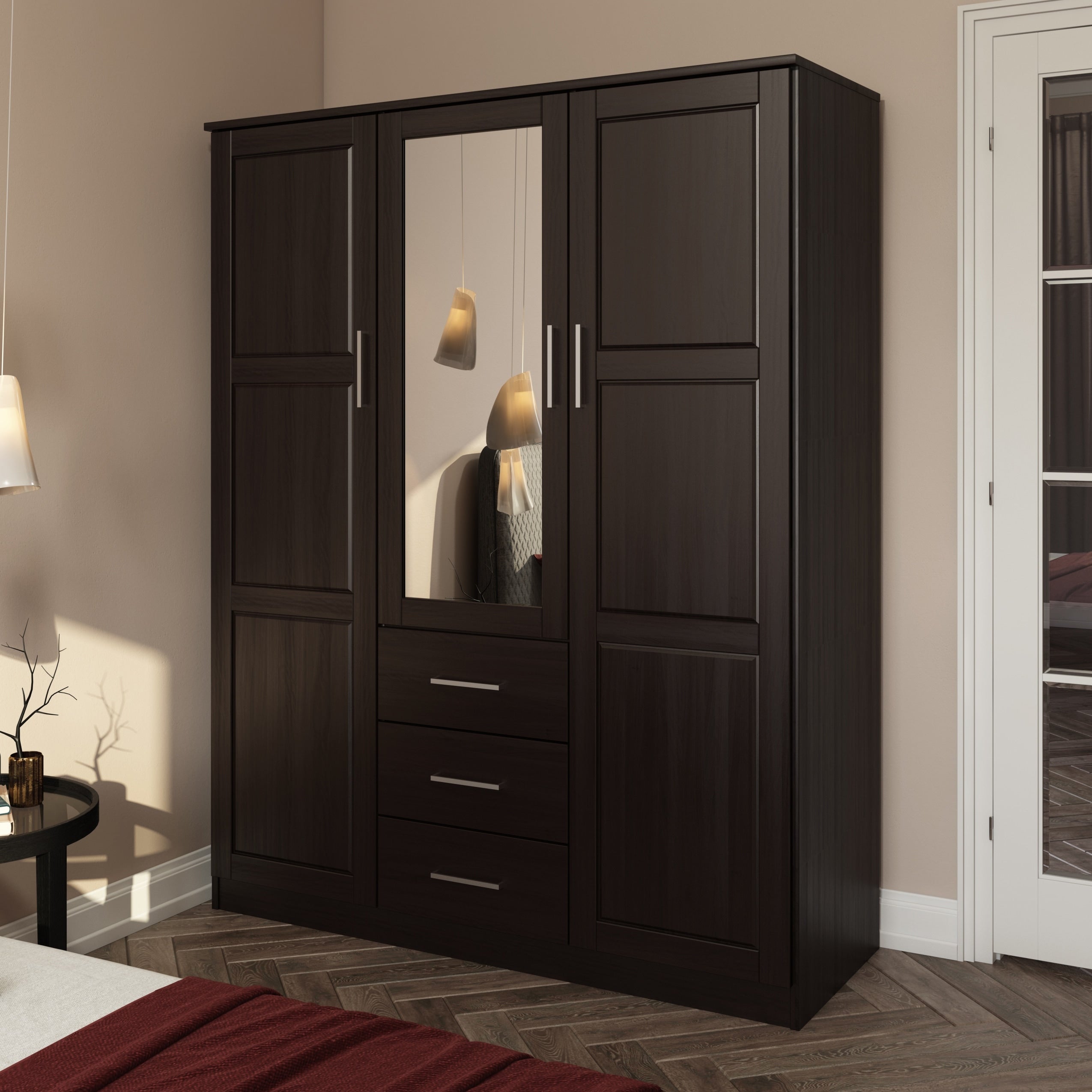 Armadio guardaroba Cosmo a 3 ante in legno massello al 100% di Palace Imports con ante in legno massello o a specchio