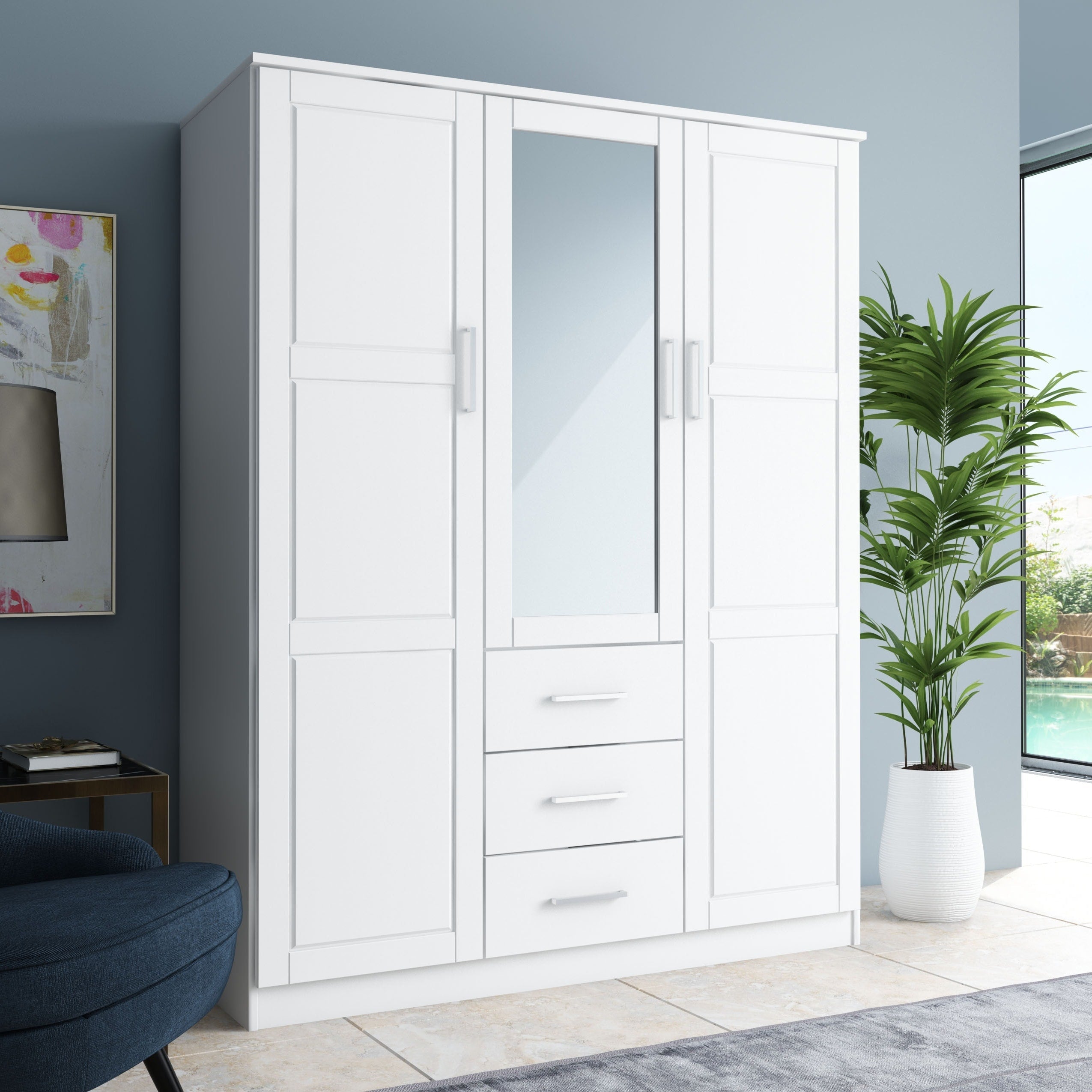 Armadio guardaroba Cosmo a 3 ante in legno massello al 100% di Palace Imports con ante in legno massello o a specchio