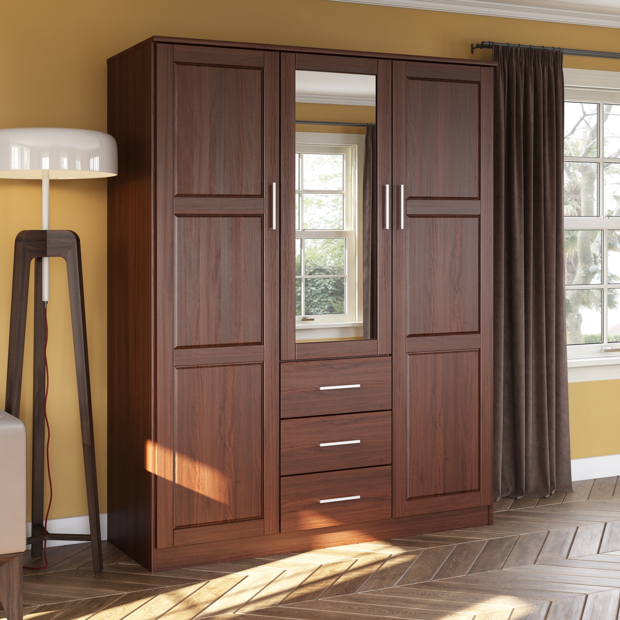 Armadio guardaroba Cosmo a 3 ante in legno massello al 100% di Palace Imports con ante in legno massello o a specchio