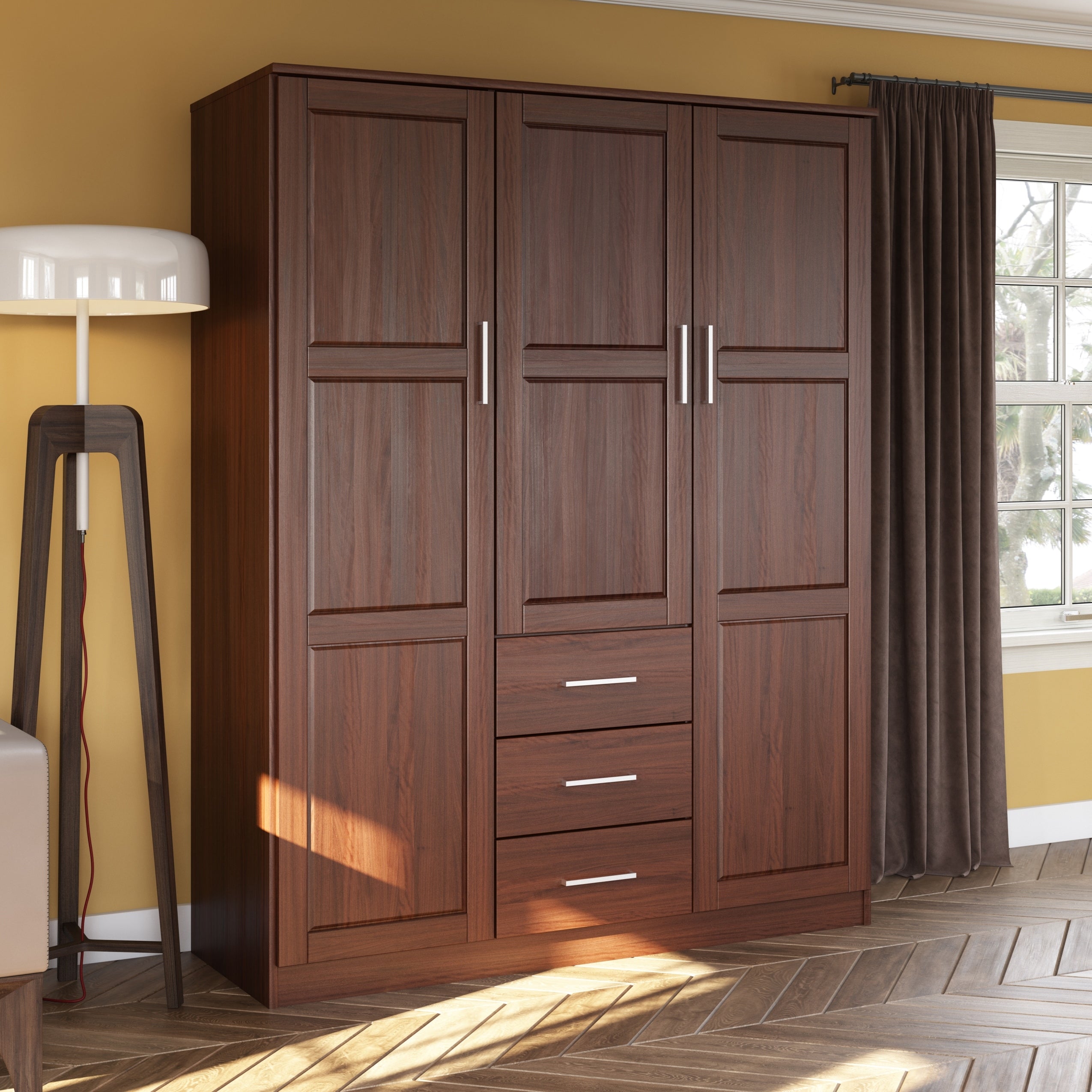Armadio guardaroba Cosmo a 3 ante in legno massello al 100% di Palace Imports con ante in legno massello o a specchio