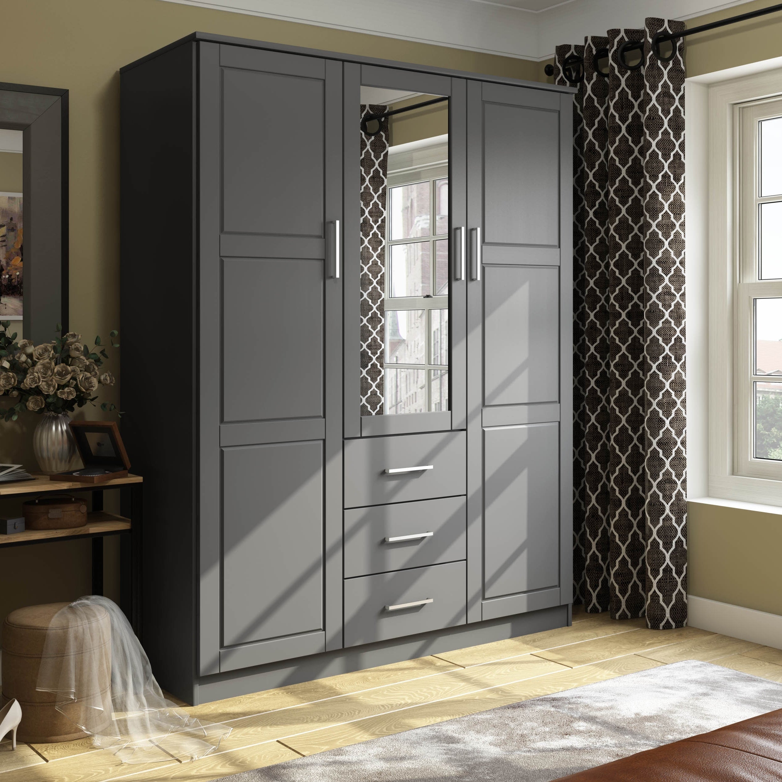 Armadio guardaroba Cosmo a 3 ante in legno massello al 100% di Palace Imports con ante in legno massello o a specchio
