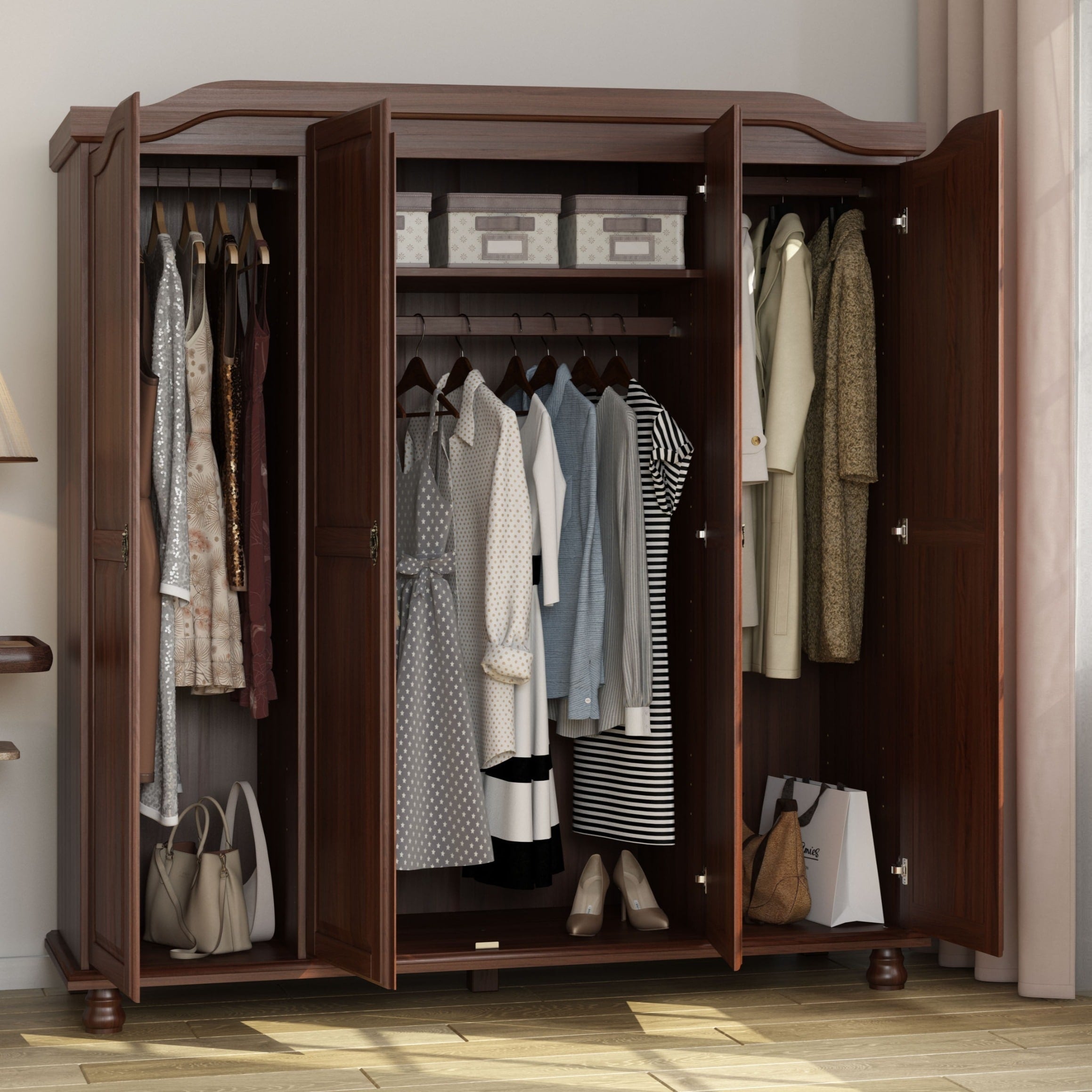 Armadio guardaroba Kyle a 4 ante in legno massello al 100% di Palace Imports con ante in legno massello o a specchio
