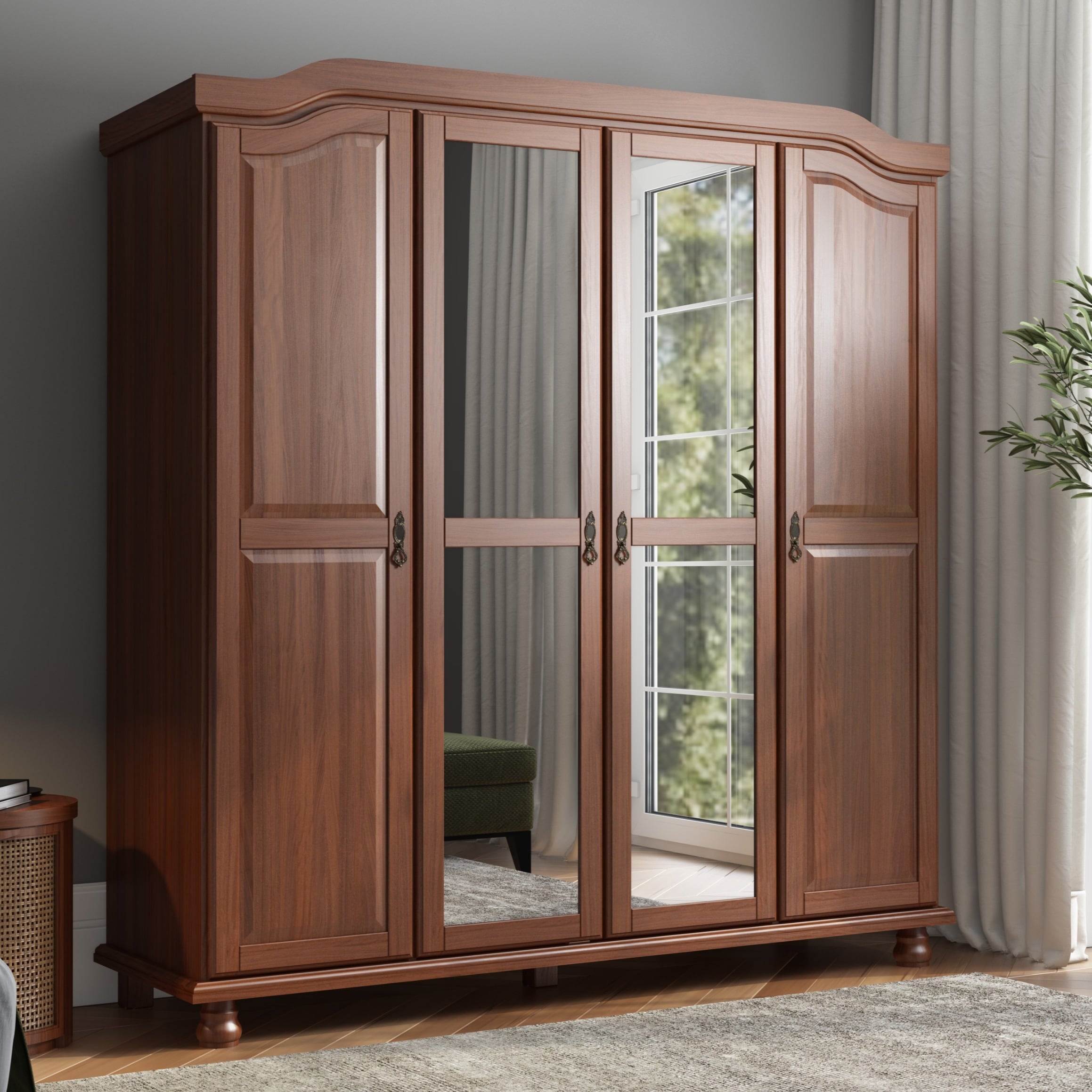 Armadio guardaroba Kyle a 4 ante in legno massello al 100% di Palace Imports con ante in legno massello o a specchio