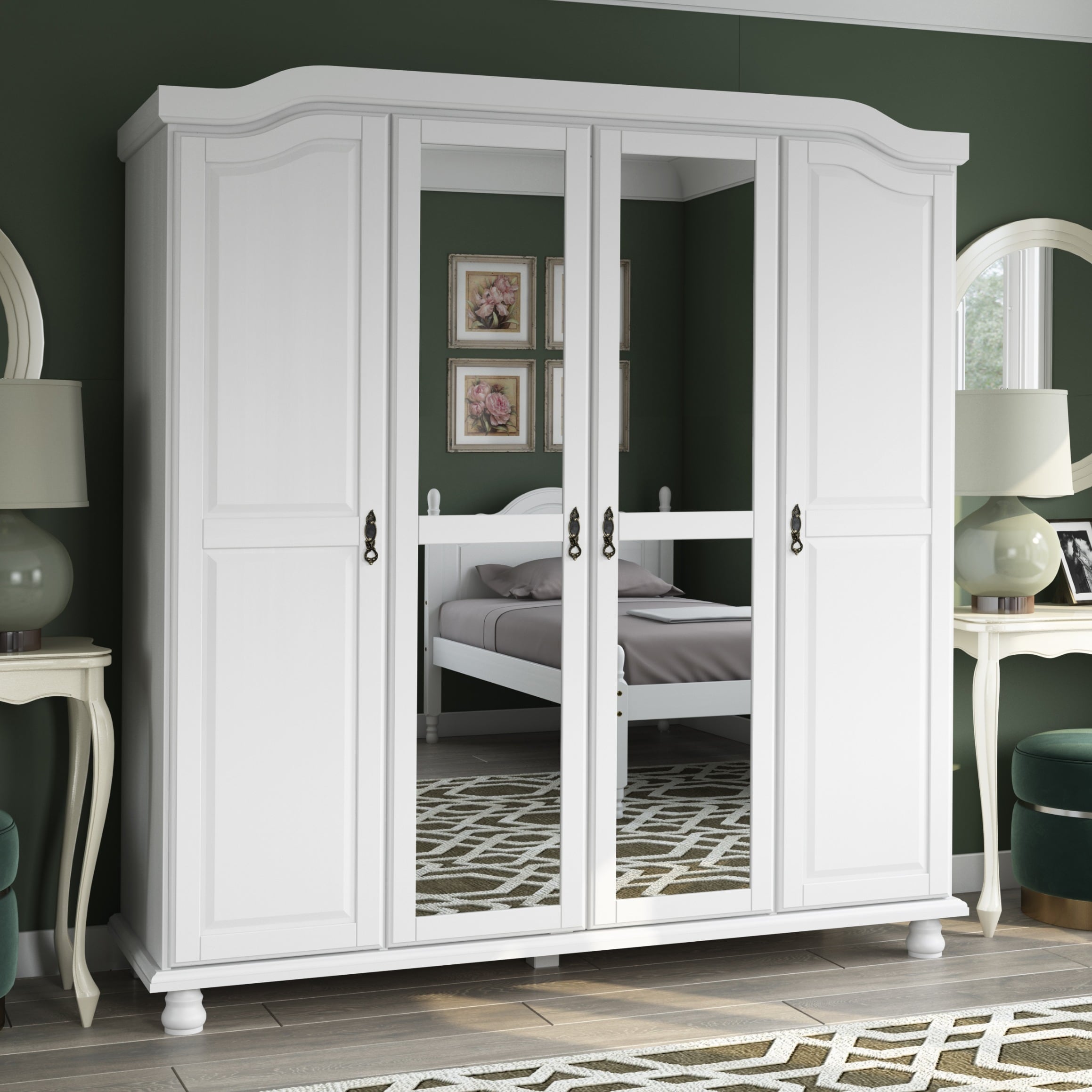 Armadio guardaroba Kyle a 4 ante in legno massello al 100% di Palace Imports con ante in legno massello o a specchio