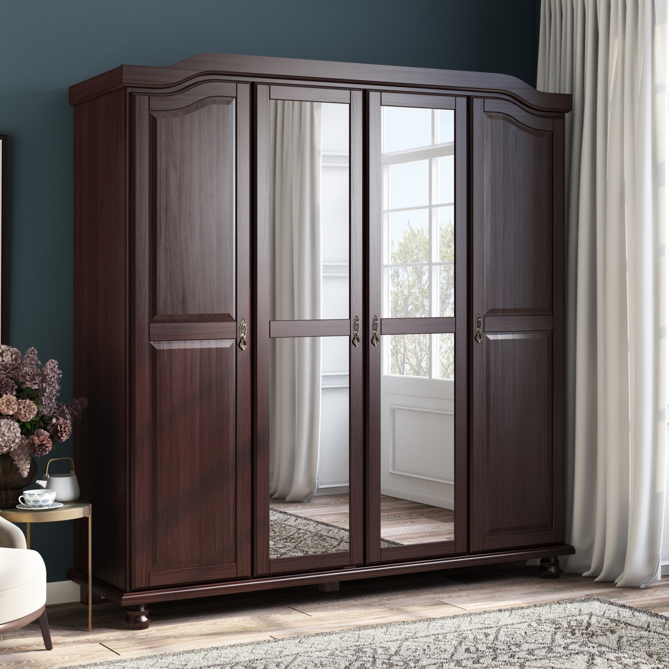 Armadio guardaroba Kyle a 4 ante in legno massello al 100% di Palace Imports con ante in legno massello o a specchio