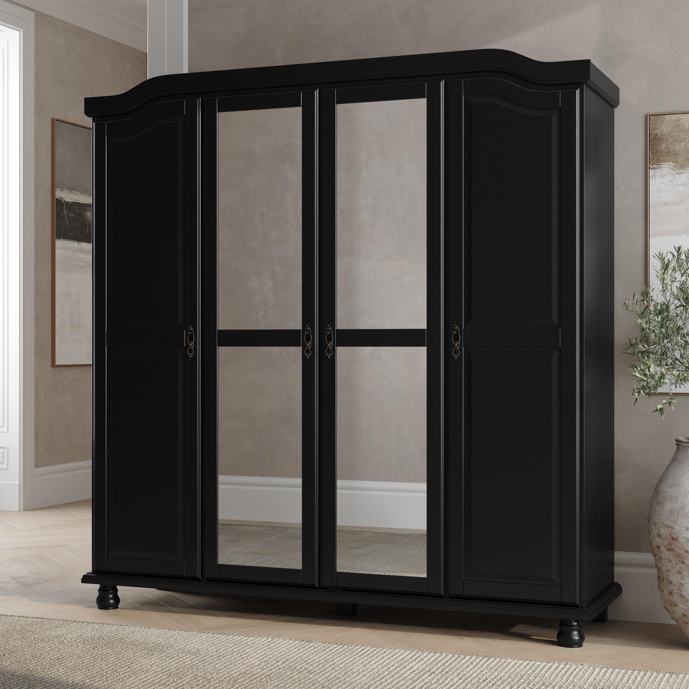 Armadio guardaroba Kyle a 4 ante in legno massello al 100% di Palace Imports con ante in legno massello o a specchio