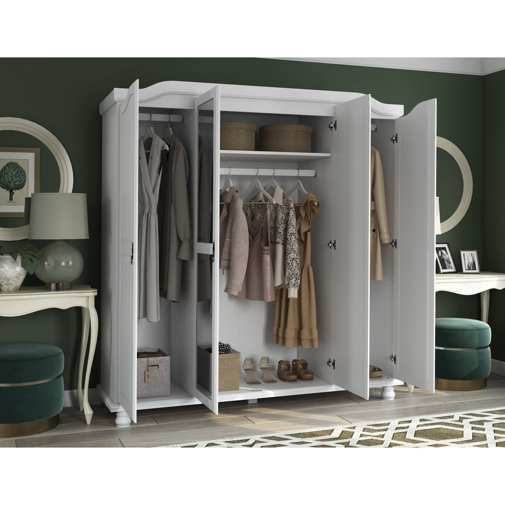Armadio guardaroba Kyle a 4 ante in legno massello al 100% di Palace Imports con ante in legno massello o a specchio