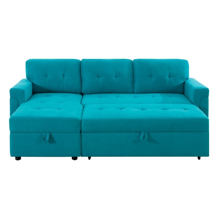 Divano componibile reversibile con letto estraibile, chaise longue con contenitore nascosto, gambe resistenti,