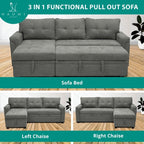 Divano componibile reversibile con letto estraibile, chaise longue con contenitore nascosto, gambe resistenti,