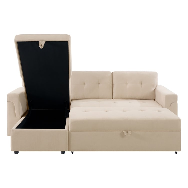 Divano componibile reversibile con letto estraibile, chaise longue con contenitore nascosto, gambe resistenti,