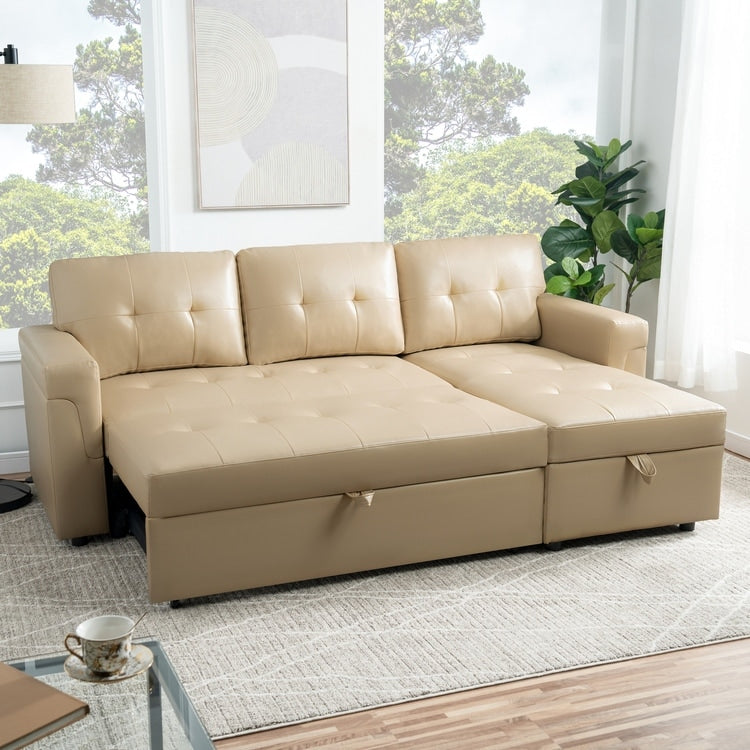 Divano componibile reversibile con letto estraibile, chaise longue con contenitore nascosto, gambe resistenti,