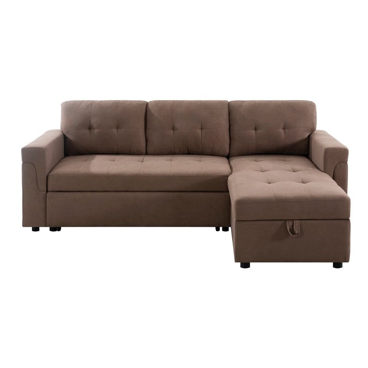 Divano componibile reversibile con letto estraibile, chaise longue con contenitore nascosto, gambe resistenti,
