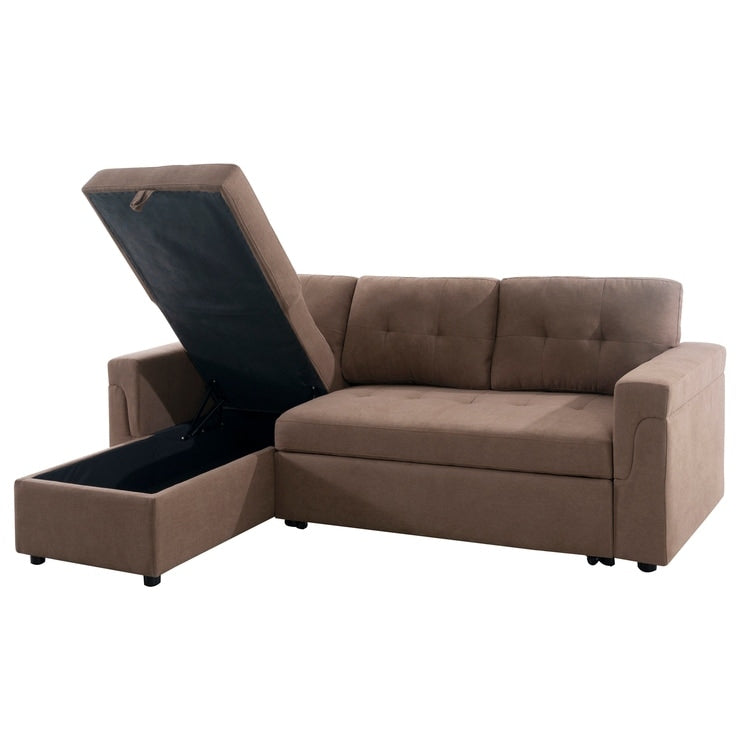 Divano componibile reversibile con letto estraibile, chaise longue con contenitore nascosto, gambe resistenti,