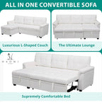 Divano componibile reversibile con letto estraibile, chaise longue con contenitore nascosto, gambe resistenti,