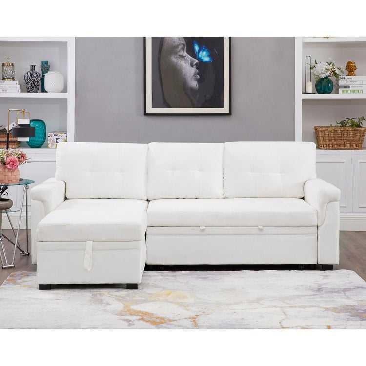 Divano componibile reversibile con letto estraibile, chaise longue con contenitore nascosto, gambe resistenti,