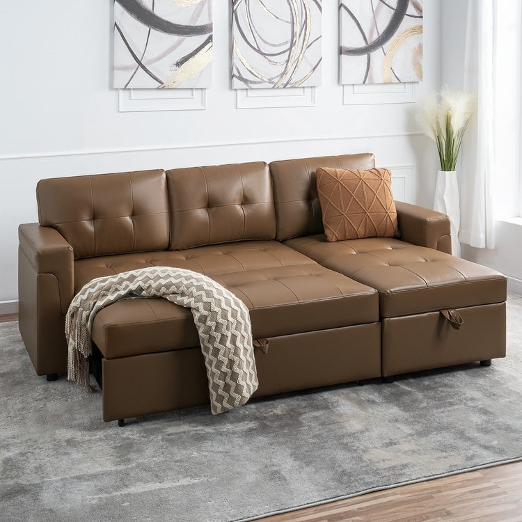 Divano componibile reversibile con letto estraibile, chaise longue con contenitore nascosto, gambe resistenti,