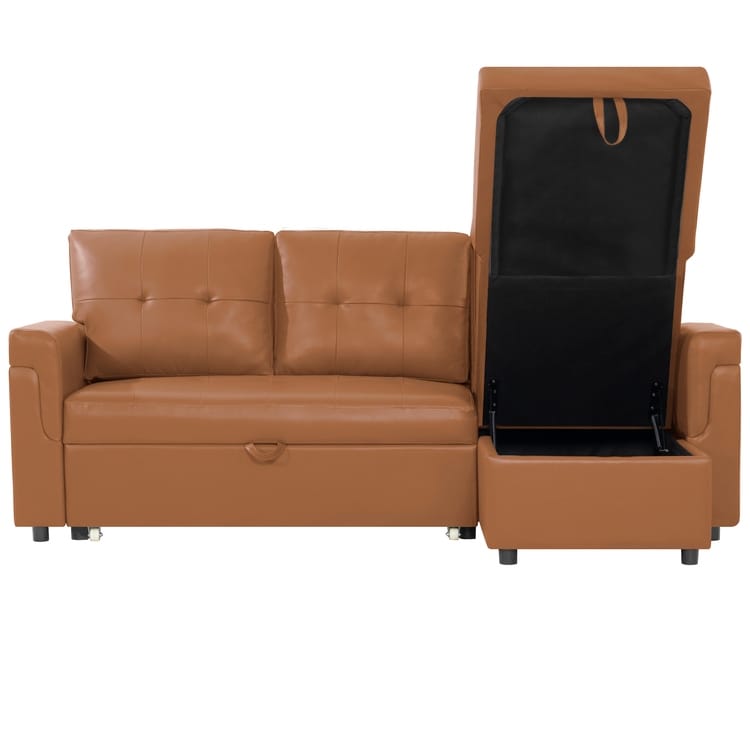 Divano componibile reversibile con letto estraibile, chaise longue con contenitore nascosto, gambe resistenti,