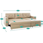 Divano componibile reversibile con letto estraibile, chaise longue con contenitore nascosto, gambe resistenti,