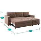 Divano componibile reversibile con letto estraibile, chaise longue con contenitore nascosto, gambe resistenti,