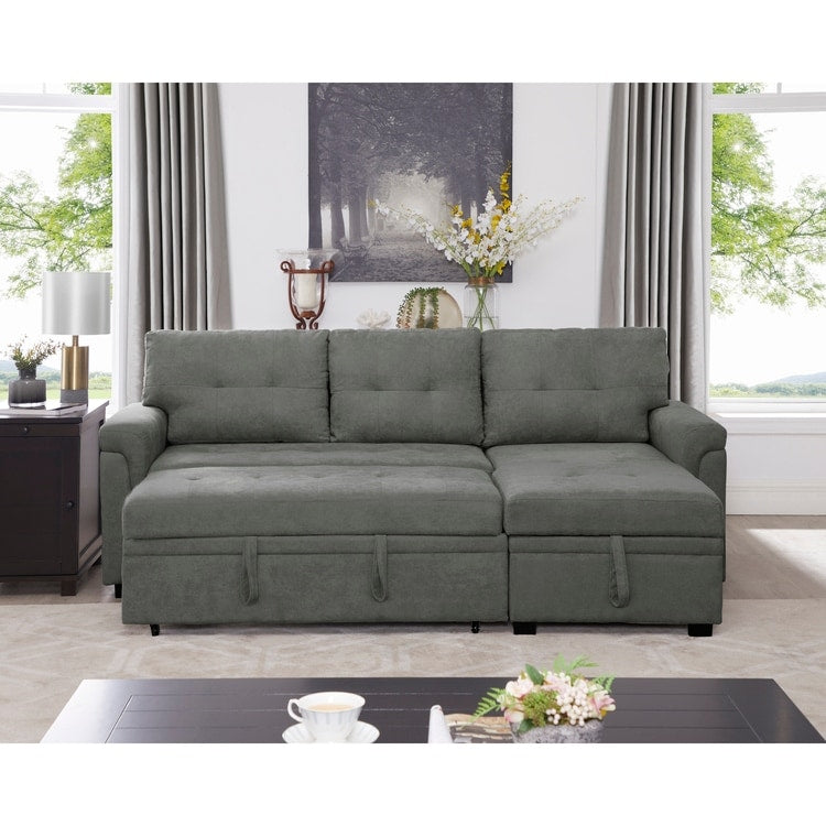 Divano componibile reversibile con letto estraibile, chaise longue con contenitore nascosto, gambe resistenti,