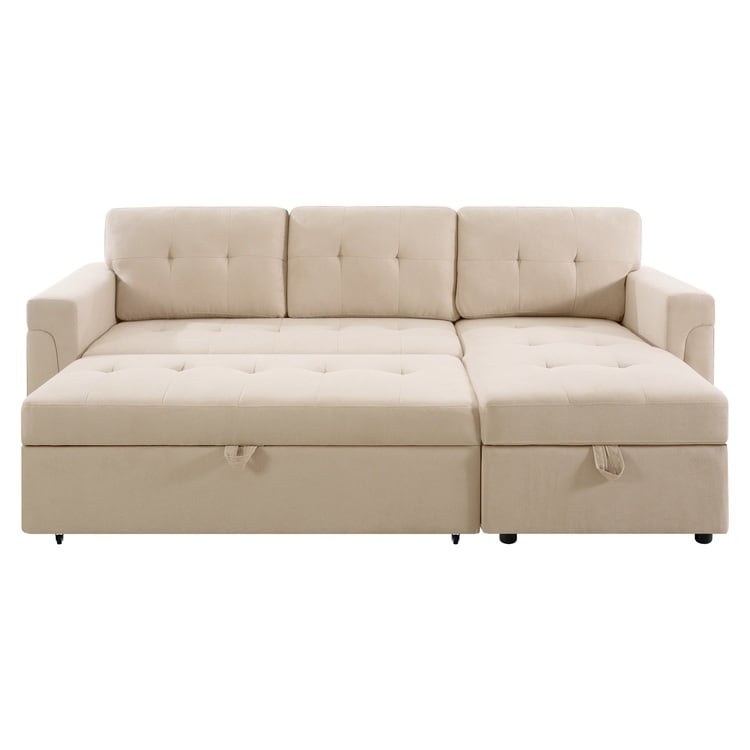 Divano componibile reversibile con letto estraibile, chaise longue con contenitore nascosto, gambe resistenti,