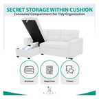 Divano componibile reversibile con letto estraibile, chaise longue con contenitore nascosto, gambe resistenti,