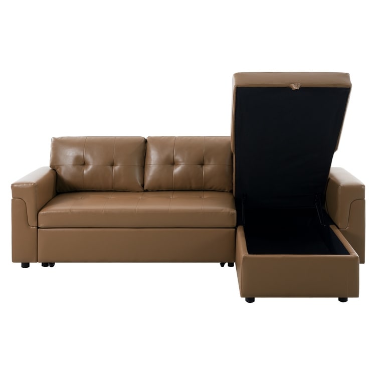 Divano componibile reversibile con letto estraibile, chaise longue con contenitore nascosto, gambe resistenti,