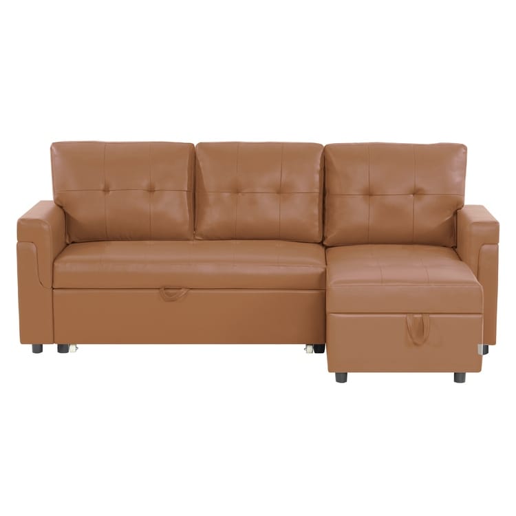 Divano componibile reversibile con letto estraibile, chaise longue con contenitore nascosto, gambe resistenti,
